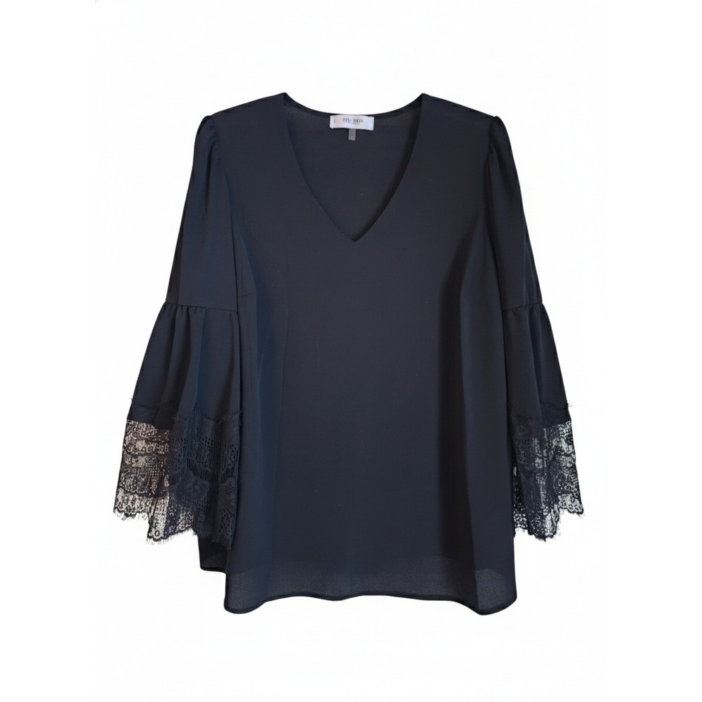 Jones Studio Separates Womens 2X Black Lace Bell Sleeve Blouse V Neck Plus Size
